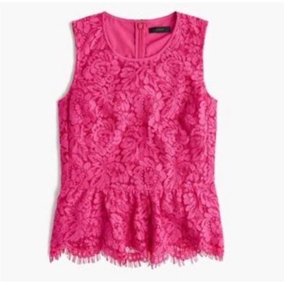 J.Crew Bright Pink Lace Peplum Sleeveless Tank Blouse Top Size 2P - Picture 1 of 15